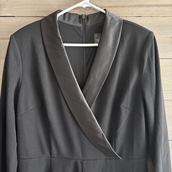 ADRIANNA PAPELL | Tuxedo Jumpsuit Satin Lapels Black Size 14 - Picture 5 of 7